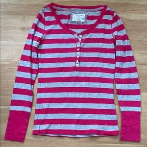 Vintage Y2K Aeropostale pink and gray striped henley long sleeve top L